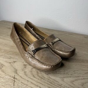 Naturalizer Gadget Metallic Tan and Gold‎ Slip On Loafer Flats Womens Size 9M